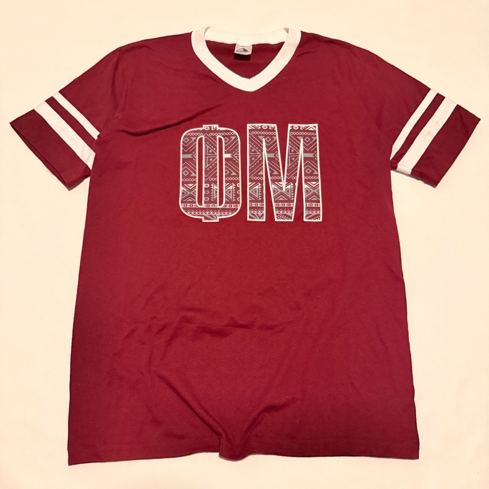 Augusta Sportswear Ringer Tee Mens Medium Maroon Phi Mu Greek Graphic V-Neck
